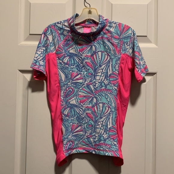 Lilly Pulitzer Classic Floral Short-Sleeve Rashguard size 10/12 - Picture 1 of 4